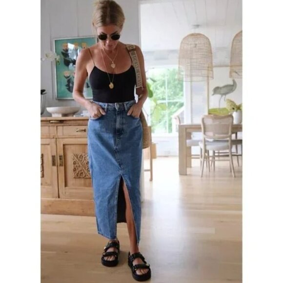 Agolde Leif Denim Slung Maxi Skirt Front Slit Size 27 - Picture 1 of 13